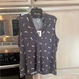 Gray Sleeveless Top with White Pattern